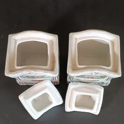 LOT 141: White Block German Made Lustre Ceramic Kitchen Canisters