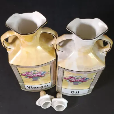 LOT 136: Czechoslovakian Lustre Ceramic Kitchen Canisters
