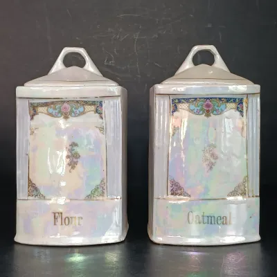 LOT 27: White Block German Made Lustre Ceramic Kitchen Canisters