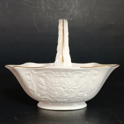 LOT 145: Lenox 8.25" Lily of the Valley Vase, Nantucket Handled Candle Holder, Floral Basket & New Years 2000 Trinket