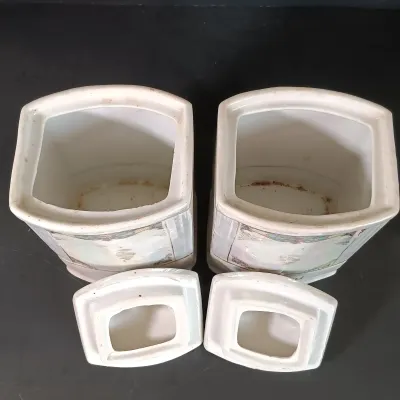 LOT 27: White Block German Made Lustre Ceramic Kitchen Canisters