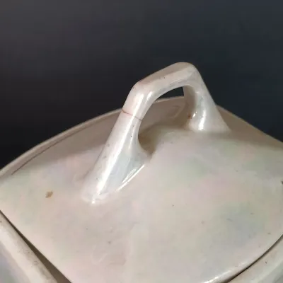 LOT 27: White Block German Made Lustre Ceramic Kitchen Canisters