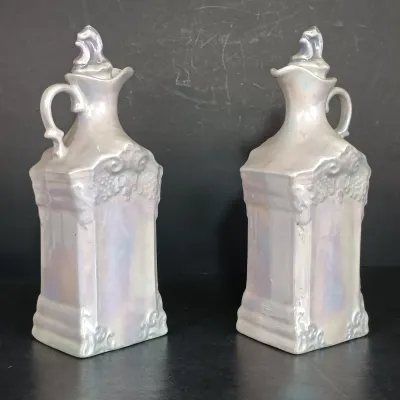 LOT 142: White Block German Made Lustre Ceramic Kitchen Canisters