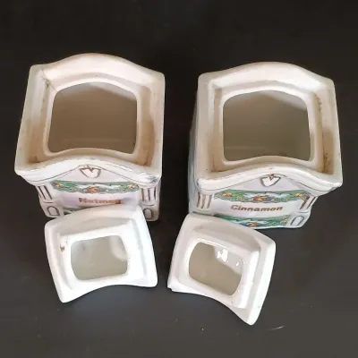 LOT 141: White Block German Made Lustre Ceramic Kitchen Canisters