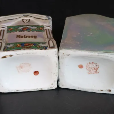 LOT 141: White Block German Made Lustre Ceramic Kitchen Canisters