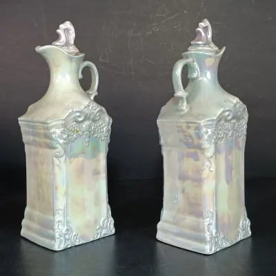 LOT 141: White Block German Made Lustre Ceramic Kitchen Canisters