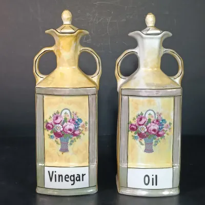 LOT 136: Czechoslovakian Lustre Ceramic Kitchen Canisters