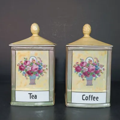LOT 137: Czechoslovakian Lustre Ceramic Kitchen Canisters