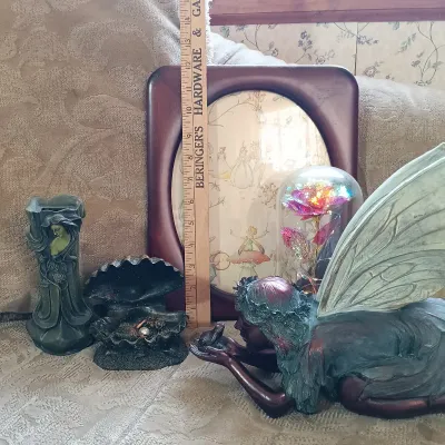 LOT 155: Fairytale Collection- Resin Art Nouveau Vase, Resin Mermaid in Shell and Fairy, 1938 German Reichspost Telegram & More