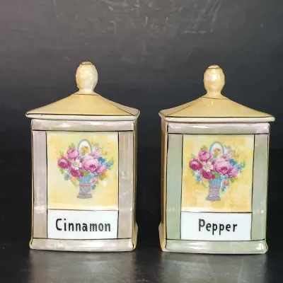LOT 137: Czechoslovakian Lustre Ceramic Kitchen Canisters