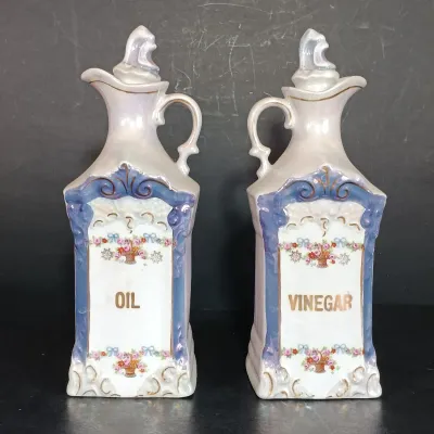 LOT 142: White Block German Made Lustre Ceramic Kitchen Canisters