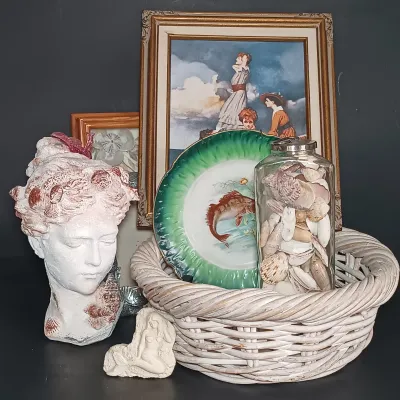 LOT 20: Norman Rockwell Gallery 'Waiting on the Shore' Print with COA, La Belle Fish Plate, Seashells & More