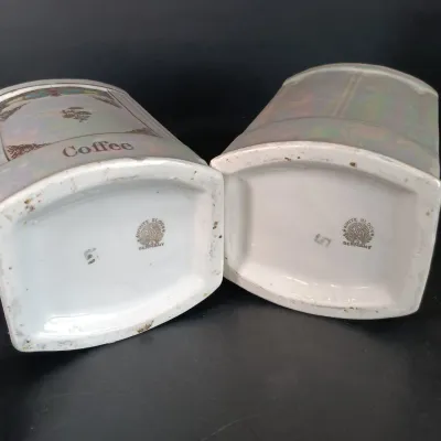 LOT 27: White Block German Made Lustre Ceramic Kitchen Canisters