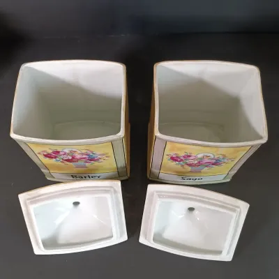 LOT 136: Czechoslovakian Lustre Ceramic Kitchen Canisters