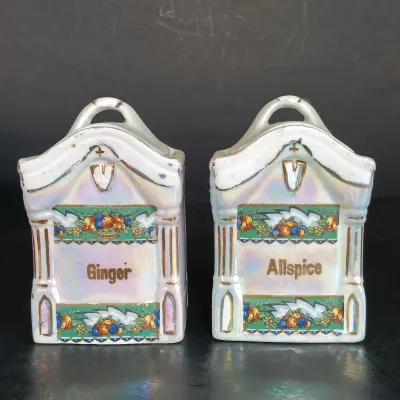 LOT 141: White Block German Made Lustre Ceramic Kitchen Canisters