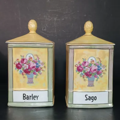 LOT 136: Czechoslovakian Lustre Ceramic Kitchen Canisters