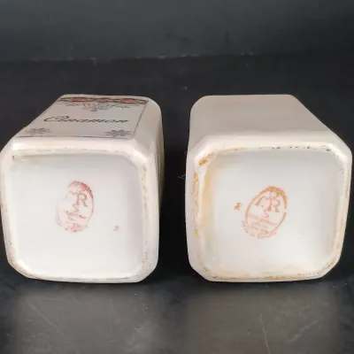 LOT 23: M Rosenbaum Bavarian Made Spice Canisters with Victoria Czechoslovakia Tea Canister