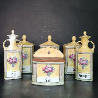 LOT 136: Czechoslovakian Lustre Ceramic Kitchen Canisters