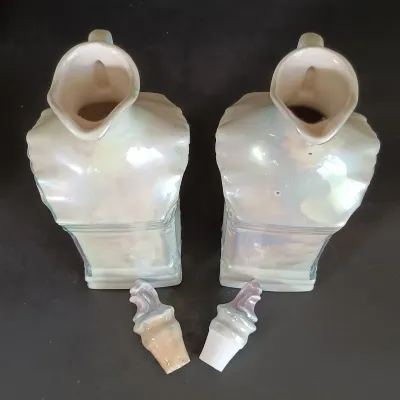 LOT 141: White Block German Made Lustre Ceramic Kitchen Canisters