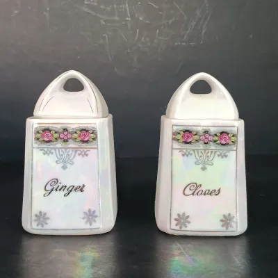 LOT 23: M Rosenbaum Bavarian Made Spice Canisters with Victoria Czechoslovakia Tea Canister