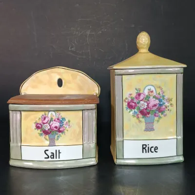 LOT 136: Czechoslovakian Lustre Ceramic Kitchen Canisters