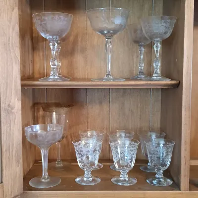 LOT 254: Vintage Etched Crystal Glassware