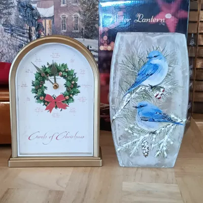 LOT 247: Mr. Christmas Deluxe Bell Symphonium with Records, Western Germany Paper Ornaments, Light-Up Water Lantern & More