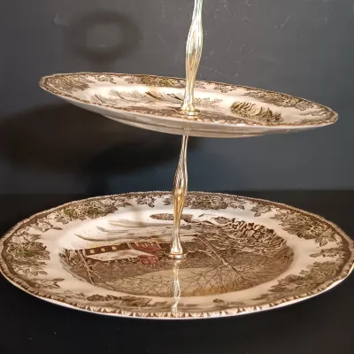 LOT 252: Johnson Brothers England 'The Friendly Village' Tiered Cake Plate, Tureen & Serving Platters