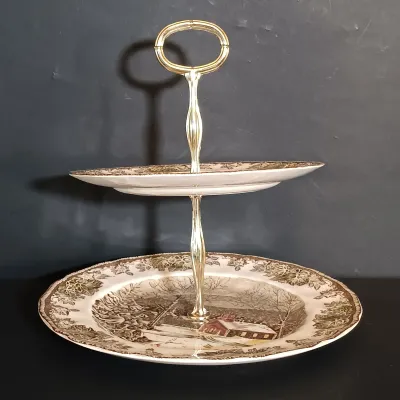 LOT 252: Johnson Brothers England 'The Friendly Village' Tiered Cake Plate, Tureen & Serving Platters