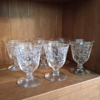 LOT 254: Vintage Etched Crystal Glassware