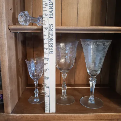 LOT 254: Vintage Etched Crystal Glassware