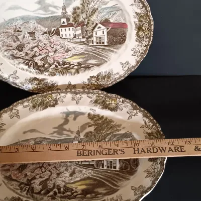LOT 252: Johnson Brothers England 'The Friendly Village' Tiered Cake Plate, Tureen & Serving Platters