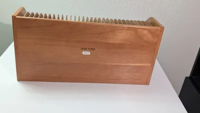 Sale Photo Thumbnail #462: A vintage wooden bill organizer with 31 slots and 2 drawers is a highly practical desktop mail sorter designed to track monthly expenses and correspondence. The 31 vertical slots represent each day of the month, allowing you to file bills, receipts, or re