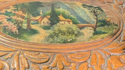 Sale Photo Thumbnail #446: The cedar box with the flower design has a broken latch

Vintage hand-carved cedar jewelry boxes featuring dovetail joints are highly sought-after mid-century collectibles, valued for their aromatic qualities, durability, and distinct folk-art aesthetic. 