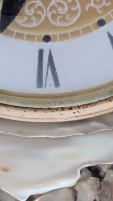Sale Photo Thumbnail #391: Vintage Hand Crafted Genuine Mother of Pearl Lanshire "Vomit Clock" is a highly collectible Mid-Century Modern (MCM) piece. These kitschy, handmade clocks feature natural materials and colorful resin."Vomit clocks" get their quirky name from the crafting 
