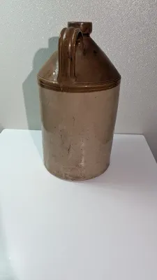 Sale Photo Thumbnail #475: Antique Half Gallon English Pearsons Jug/Brown & Tan Ceramic Made in England Crock/Chesterfield Thick and Heavy Stoneware Ceramic