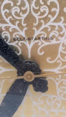 Sale Photo Thumbnail #390: Vintage Hand Crafted Genuine Mother of Pearl Lanshire "Vomit Clock" is a highly collectible Mid-Century Modern (MCM) piece. These kitschy, handmade clocks feature natural materials and colorful resin."Vomit clocks" get their quirky name from the crafting 