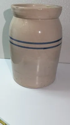Sale Photo Thumbnail #508: Vintage Marshall Pottery Blue Stripe Stoneware Crock
Vintage Marshall Pottery Blue Stripe Stoneware Crocks are classic pieces of American folk utility pottery, widely collected for their rustic farmhouse aesthetic and deep Texas history. Founded in 1895 i