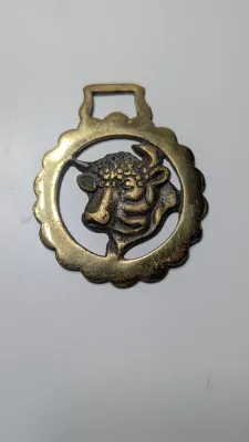 Sale Photo Thumbnail #319: Horse brass bridal medallions (or "horse brasses") are decorative, solid-brass plaques originally used to embellish the bridles and harnesses of working and parade horses. Originating in England in the mid-19th century, carters and farmers first used them