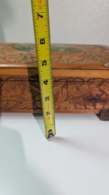 Sale Photo Thumbnail #450: The cedar box with the flower design has a broken latch

Vintage hand-carved cedar jewelry boxes featuring dovetail joints are highly sought-after mid-century collectibles, valued for their aromatic qualities, durability, and distinct folk-art aesthetic. 