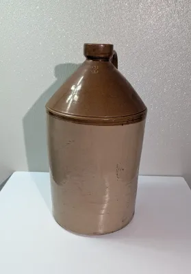 Sale Photo Thumbnail #472: Antique Half Gallon English Pearsons Jug/Brown & Tan Ceramic Made in England Crock/Chesterfield Thick and Heavy Stoneware Ceramic