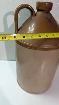 Sale Photo Thumbnail #477: Antique Half Gallon English Pearsons Jug/Brown & Tan Ceramic Made in England Crock/Chesterfield Thick and Heavy Stoneware Ceramic