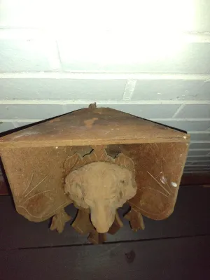 Wooden Wall Corner Display Shelf with Dog Design- Approx 10" Wide, 17" Tall