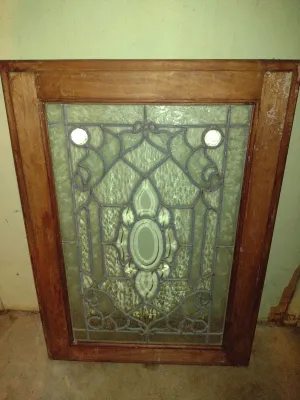 Wood Framed Stained Glass Panel- Approx 20 1/4" x 28 1/2" (Bas-B)