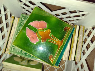 Collection of Glazed Tiles- Assorted Designs, Some Art Nouveau- Approx 35 Pieces- Each Approx 6" Square (G)