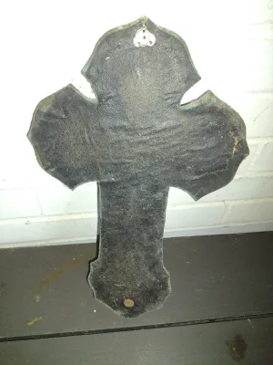 Vintage French Crucifix Holy Water Font- Measures Approx 14" x 8 3/4"