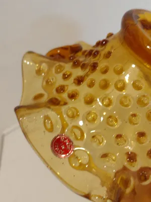 Italian Hobnail Amber Glass Basket with Ruffled Edge- Approx 5 1/2" Wide