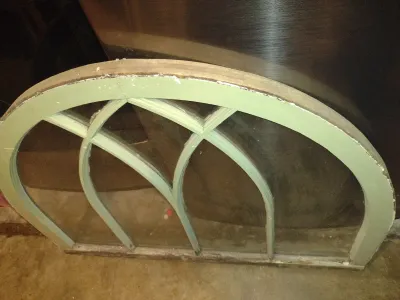 Antique Wood Framed Window Architectural Decor- Approx 40" Wide, 29 1/2" Tall, 1 1/2" Deep (Bas)