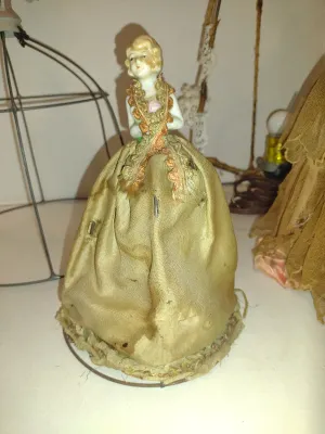Collection of Ceramic Half Dolls with Metal Cage Bases- Some for Lampshades, Some are Boudoir Lamps- Four Pieces