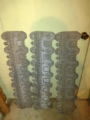 Antique Stamped Metal Decorative Trim- Approx 39 1/4" Long, 9 1/2" Tall- Three Pieces (Bas)